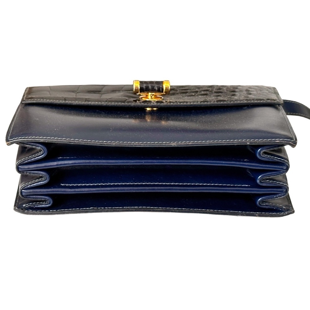 RARE 70s Gucci Vintage Blue Leather & Crocodile Crossbody Bag Amazing Condition - Picture 6 of 16